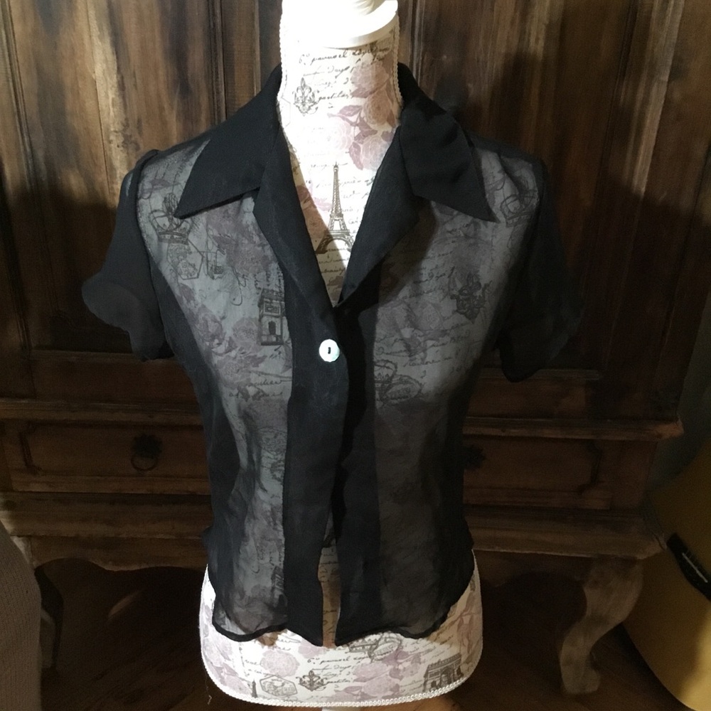 Simple one button cover sheer Blouse